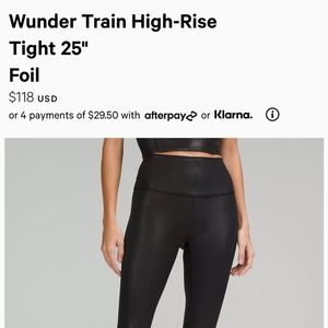 Brand new Lululemon Wunder foil high rise legging 25”.  Size 6. Firm on price